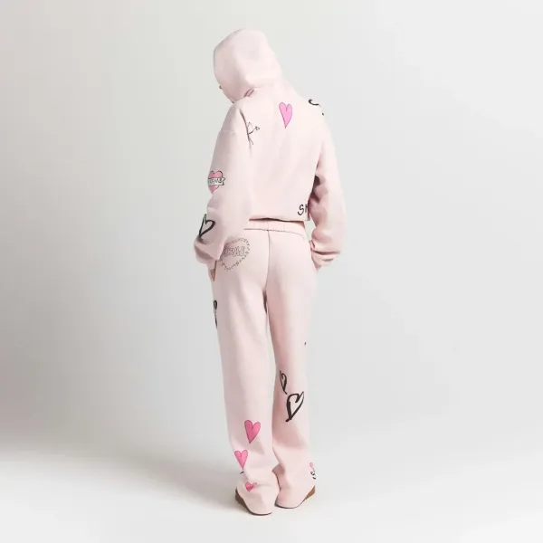 Saint Tears Heart Print Wide-Leg Sweatpants White - 12