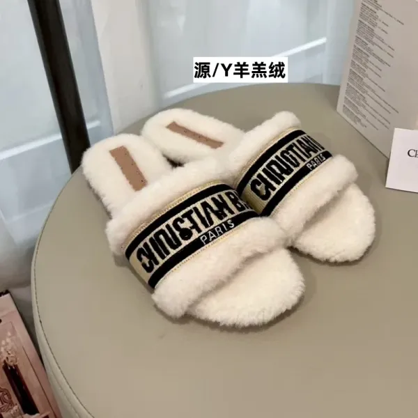 Dior J'Adior Slide White Faux Shearling Slippers - 4