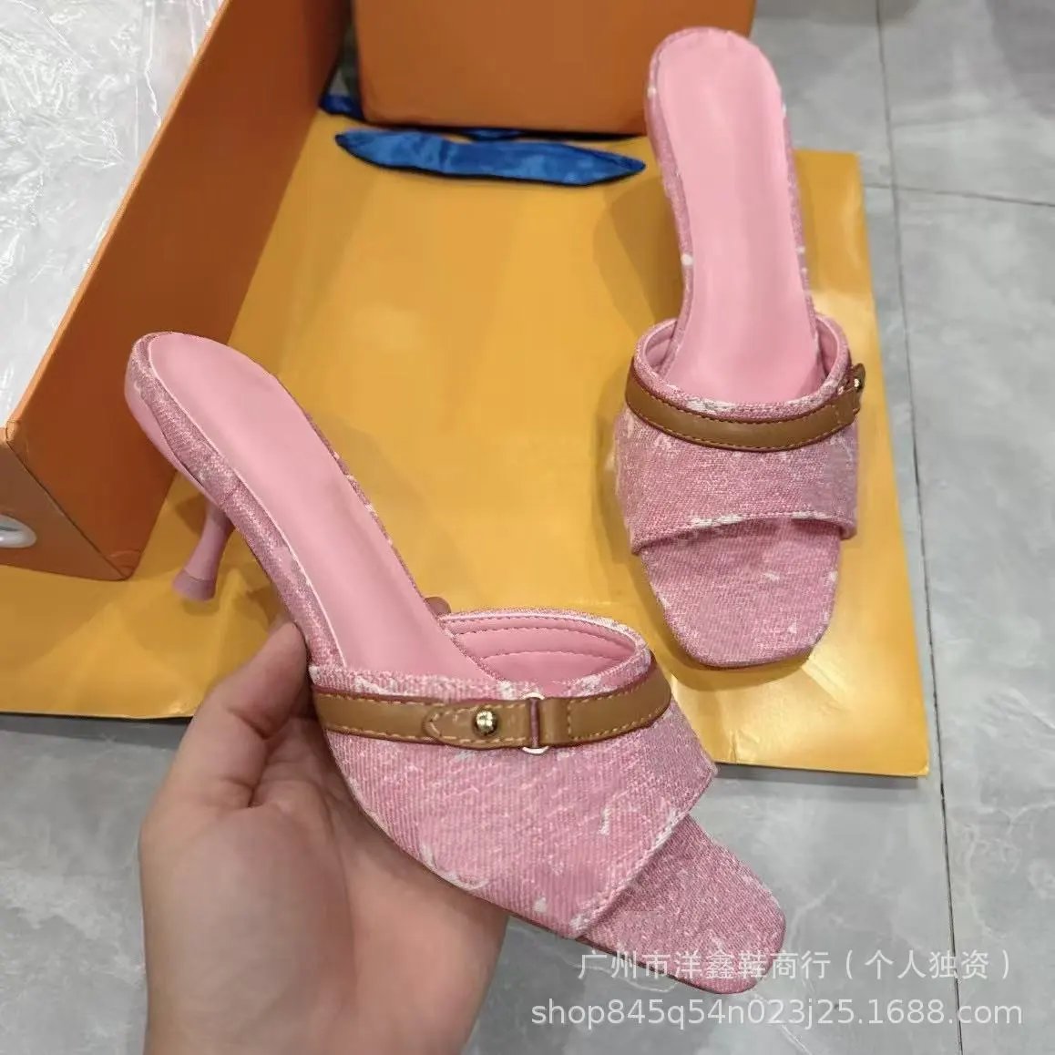 Louis Vuitton Monogram Tweed Pink Mule Heels