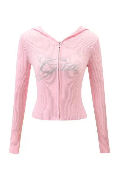 Pink Ribbed Flare Knit Pants - 9