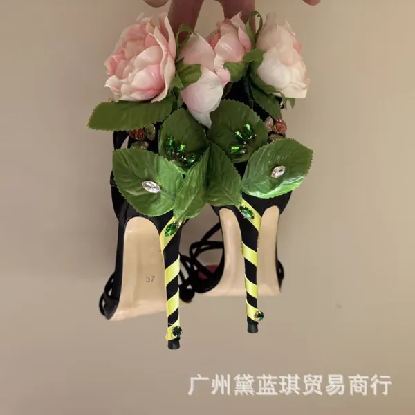 Christian Louboutin Flower-Embellished Strappy Red Stilettos - 9