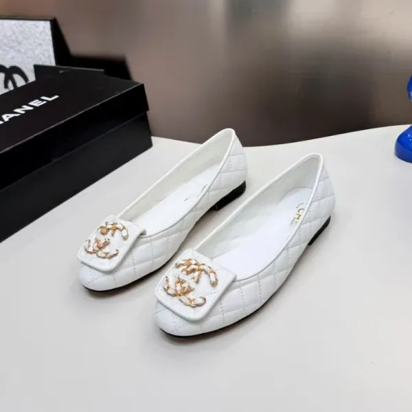 Chanel CC Logo Quilted Beige Ballet Flats - 12