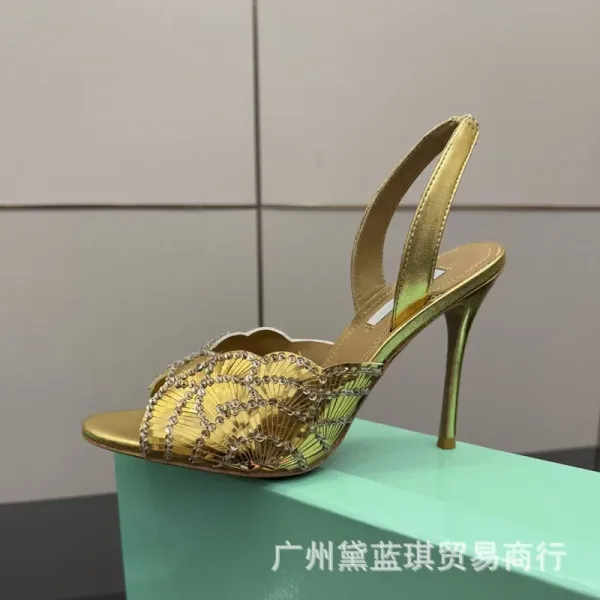 Design Embellished Metallic Pink Slingback Stiletto Heels - 6