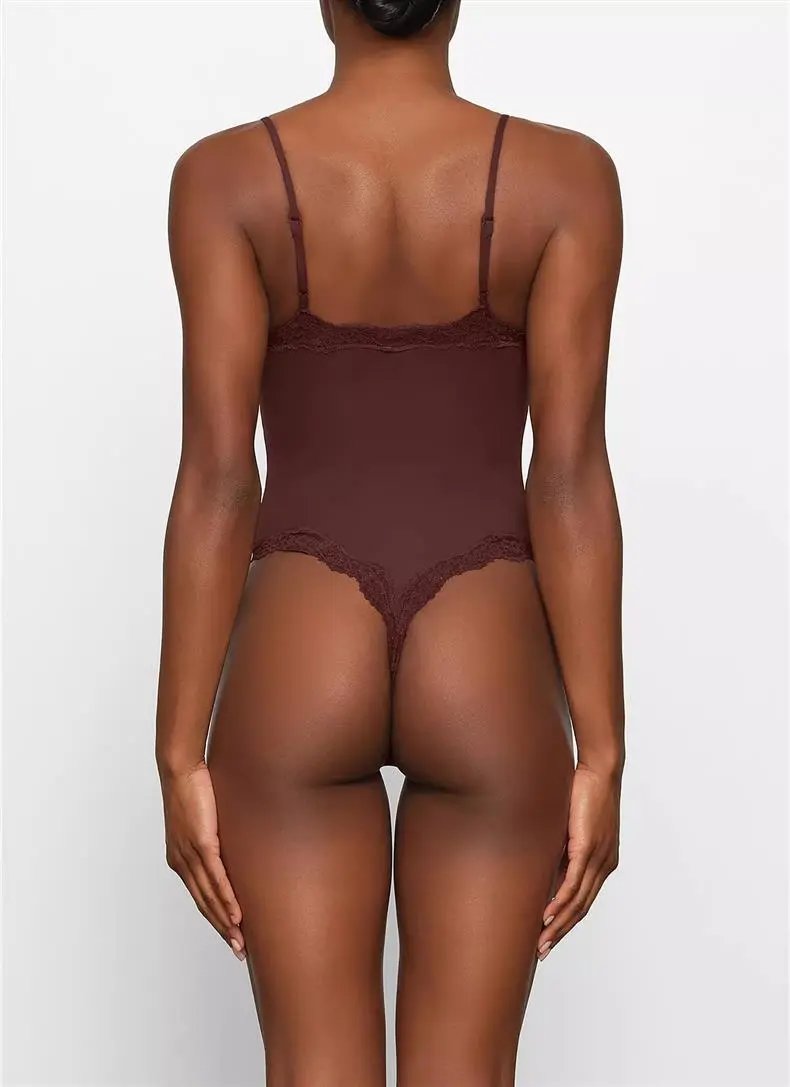 Lingerie Bodysuit in Soft Pink with Floral Lace Trim - 11