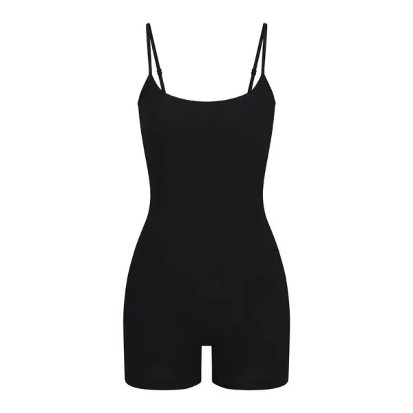 Black Ribbed Spaghetti Strap Bodysuit - 11