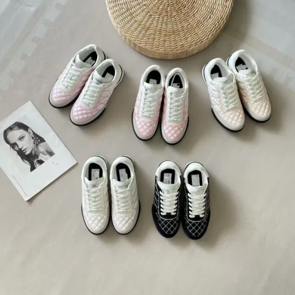 Chanel CC Logo Quilted Sneakers White Pink - 12