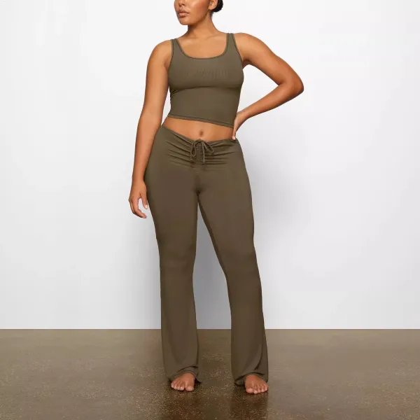 Blue Drawstring Waist Flare Pants - 14