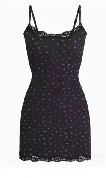 Black Floral Lace Trim Camisole Dress - 3