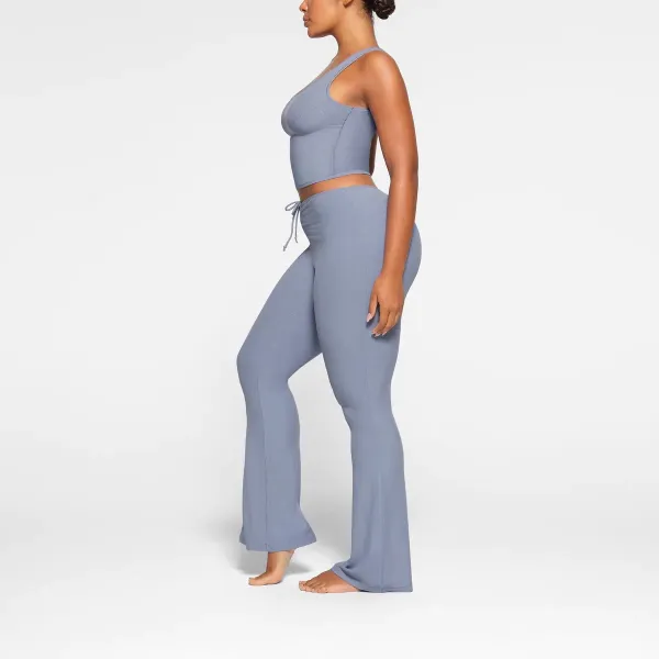 Blue Drawstring Waist Flare Pants - 22