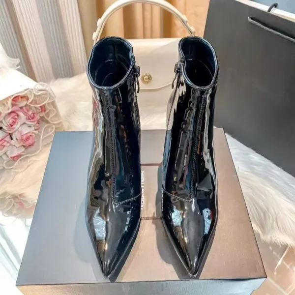Saint Laurent Opyum Ankle Boots Black Leather Stiletto Heels - 12