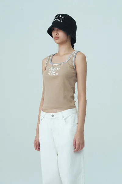 Rest & Recreation Rest & Recre-ation Beige Ribbed Vest-Top - 45