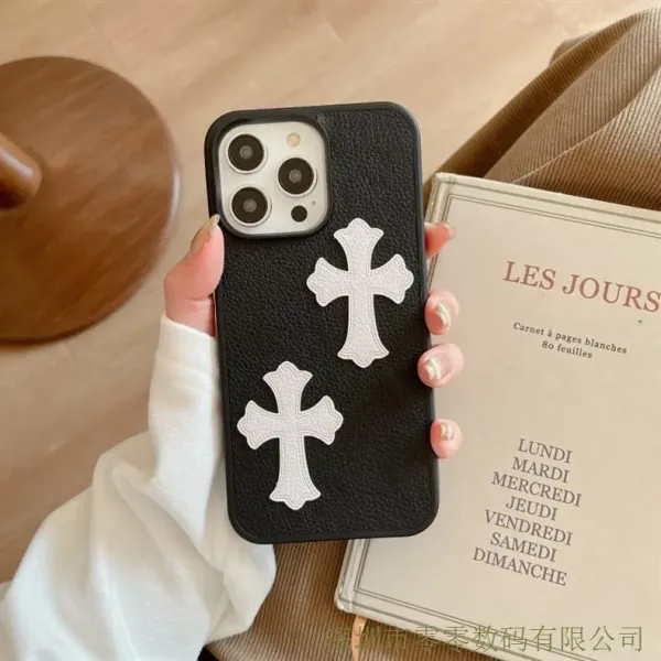 Saint Tears Cross Embroidered Leather Phone Case Black - 3