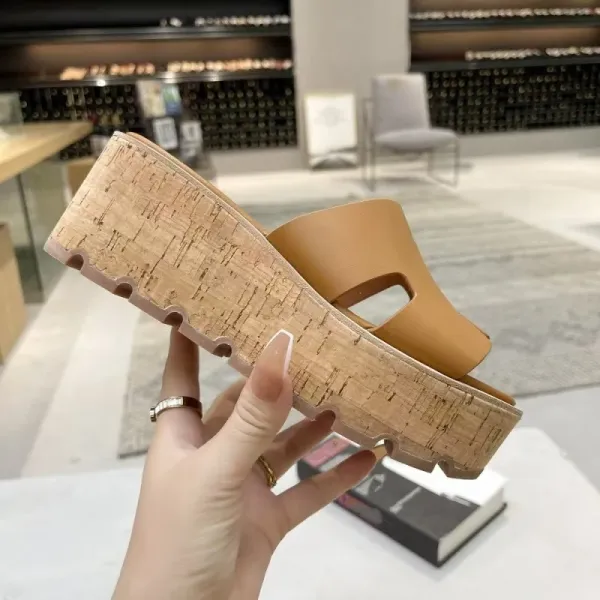 Hermès Oran Slide Sandals Beige Cork Platform Sandals - 5