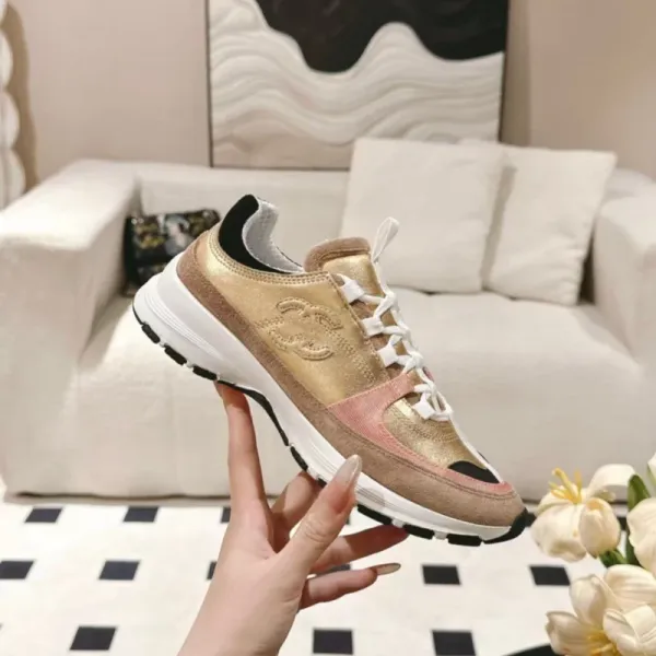 Chanel Sporty Chunky Sneakers Gold Pink White Sneakers - 10