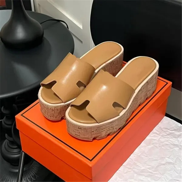 Hermès Oran Slide Sandals Beige Cork Platform Sandals - 8