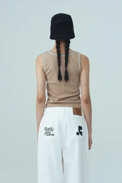 Rest & Recreation Rest & Recre-ation Beige Ribbed Vest-Top - 46