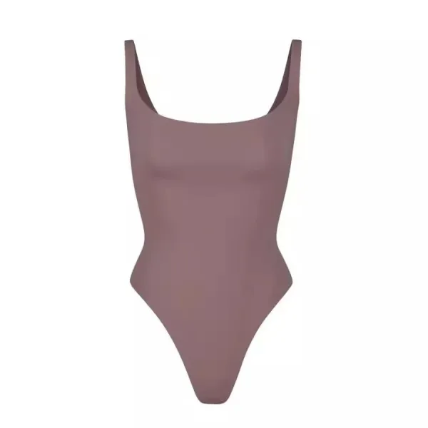 Skims Sculpting Square-Neck Bodysuit Brown Swimwear - 3