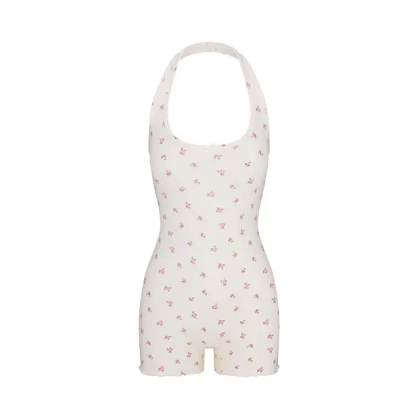 WOMANBY A VOYVES Floral Print Halter Neck Bodysuit White - 1