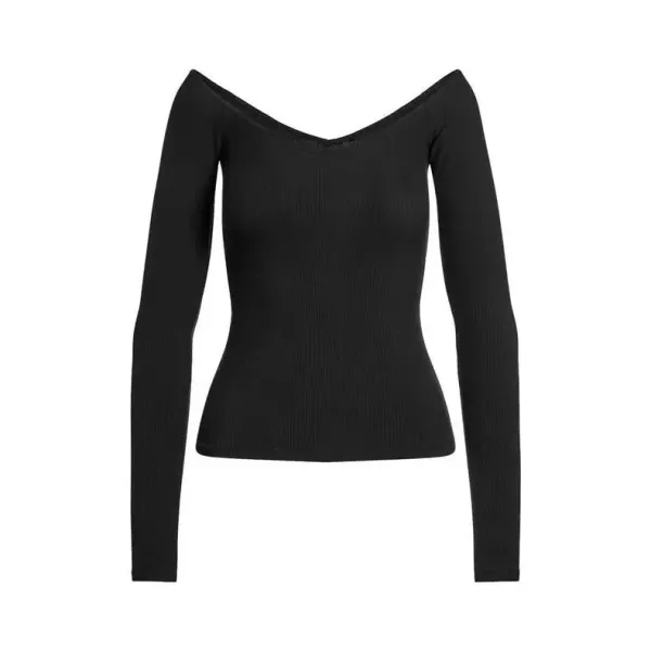 Off-White Ribbed Off-Shoulder Long Sleeve Top Black - 5
