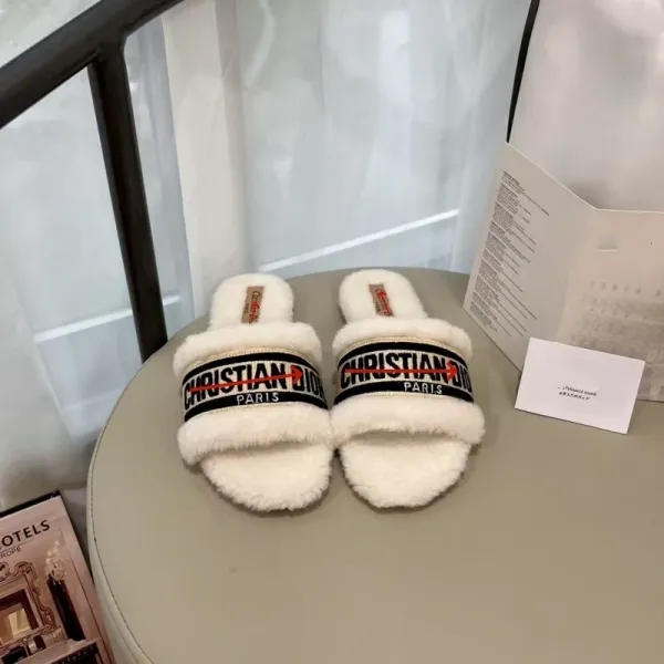 Dior J'Adior Slide White Faux Shearling Slippers - 3