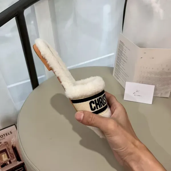 Dior J'Adior Slide White Faux Shearling Slippers - 7