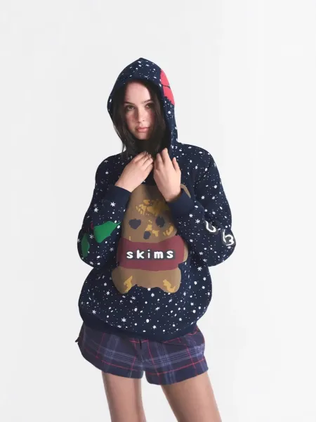 Skims Bear Graphic Cropped Hoodie Gray - 13