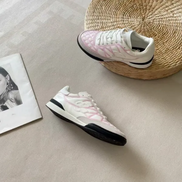 Chanel CC Logo Quilted Sneakers White Pink - 9