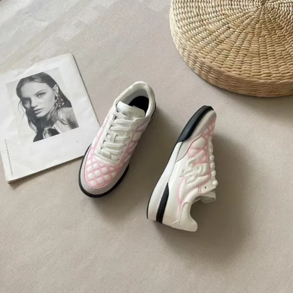 Chanel CC Logo Quilted Sneakers White Pink - 17