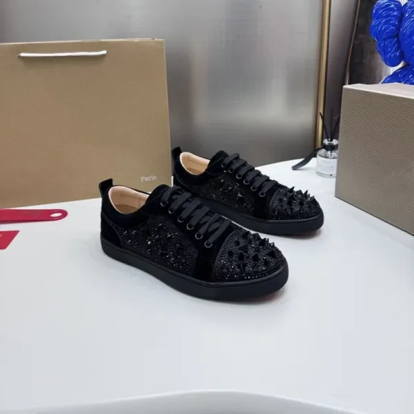 Christian Louboutin Louis Junior Spikes Black Velvet Sneakers - 1