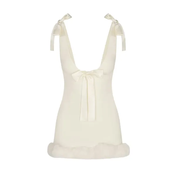 Saint Tears Bow-Back Faux Fur Hem Mini Dress Black - 10