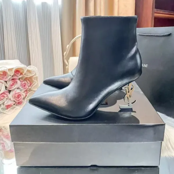 Saint Laurent Opyum Ankle Boots Black Leather Stiletto Heels - 9