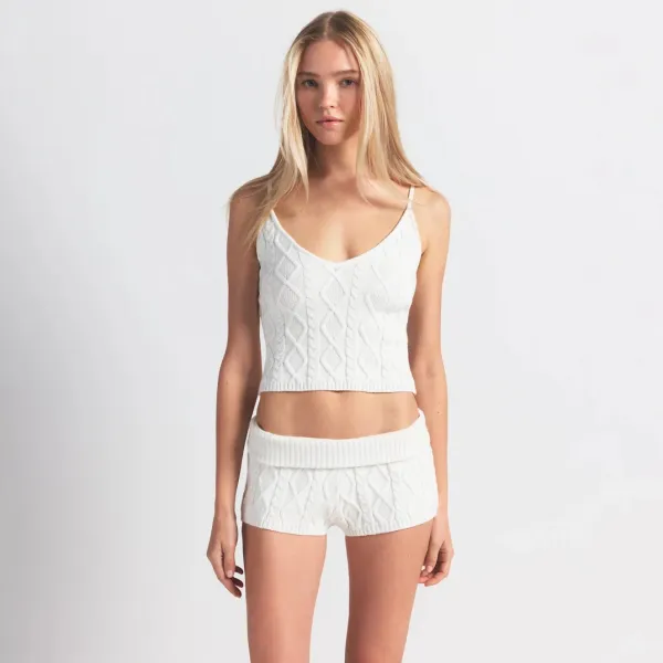 Cable Knit Cropped Vest Top in Light Gray - 11