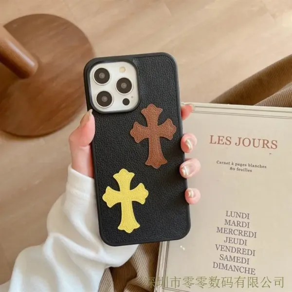 Saint Tears Cross Embroidered Leather Phone Case Black - 5