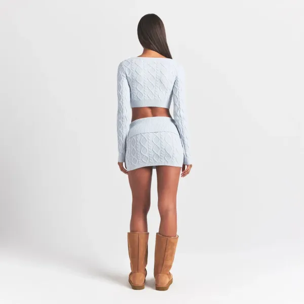 Cable Knit Cropped Vest Top in Light Gray - 33