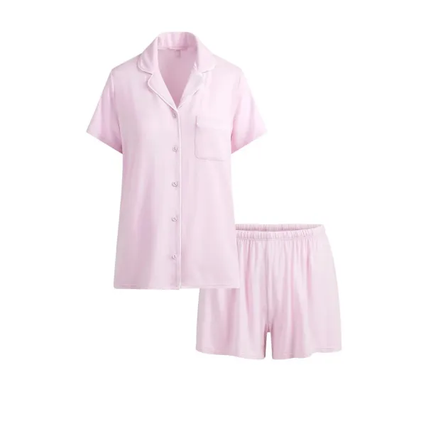 Pink Short-Sleeve Button-Up Pajama Set Sleepwear - 14