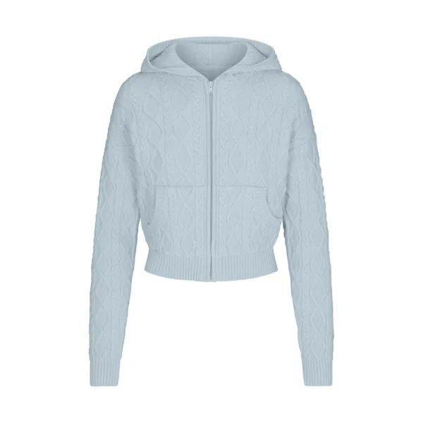 Cable Knit Cropped Vest Top in Light Gray - 47