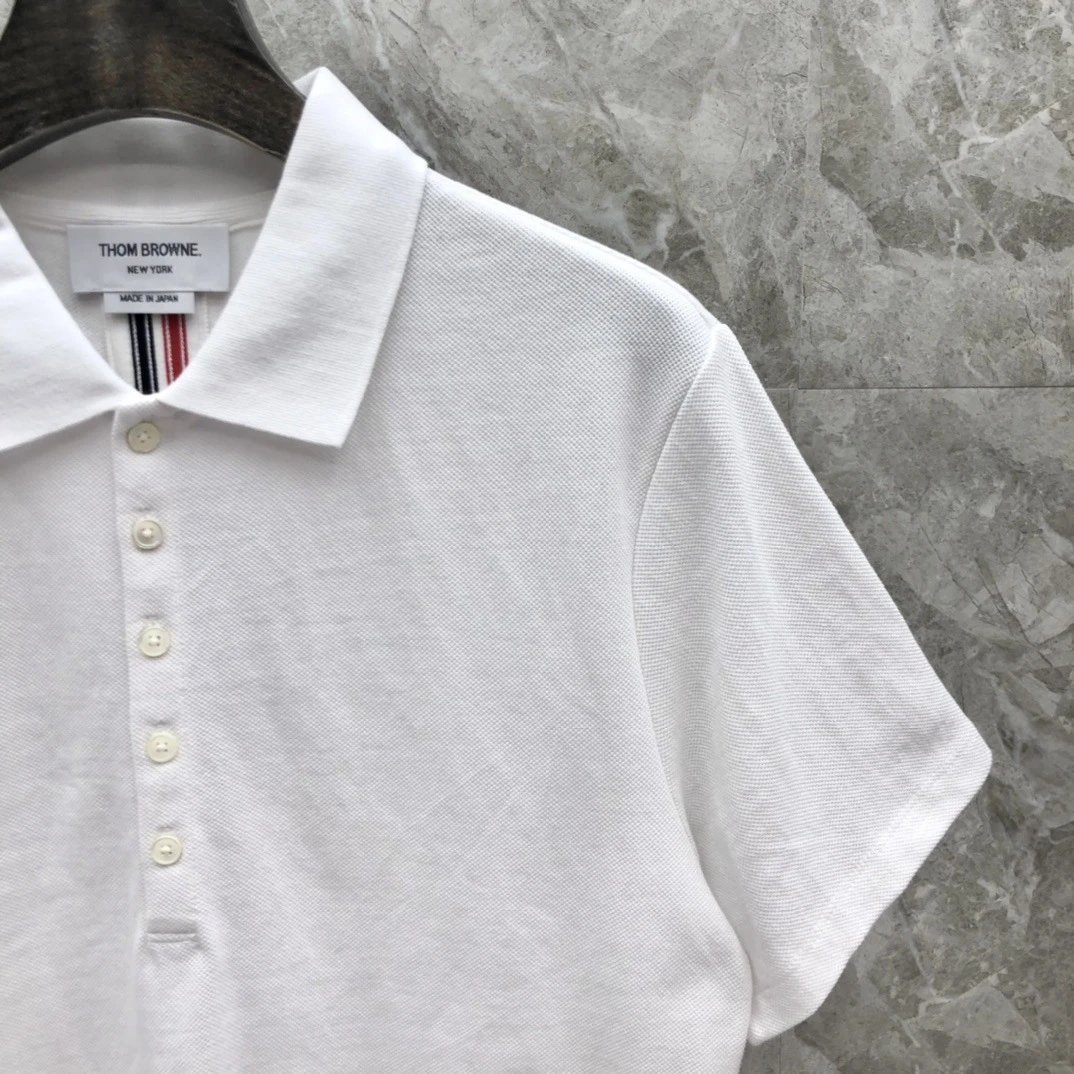 Thom Browne Classic Four-Bar Stripe Gray Polo - 16