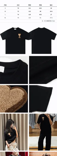 Ami Paris Heart Logo Embroidered Black T-Shirt - 3