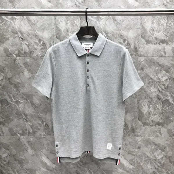 Thom Browne Classic Four-Bar Stripe Gray Polo - 22