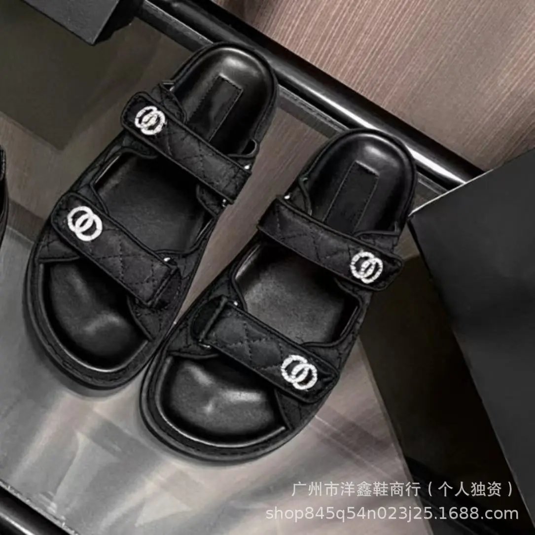 Chanel CC Logo Quilted Strap Sandals Black