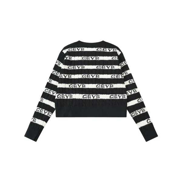GRA Logo Stripe Ribbed Knit Sweater White/Gray - 8