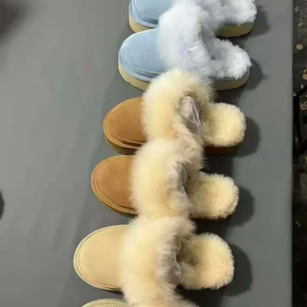 UGG Fluff Platform Slippers Beige Faux Fur Slippers - 2