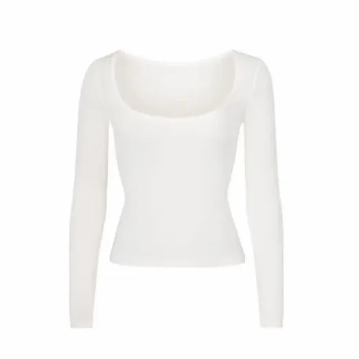 Design Square Neck Long Sleeve Crop Top in Dusty Blue - 11