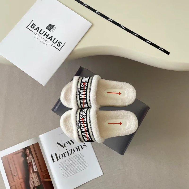 Dior B23 Faux Fur Slide Slippers White - 7