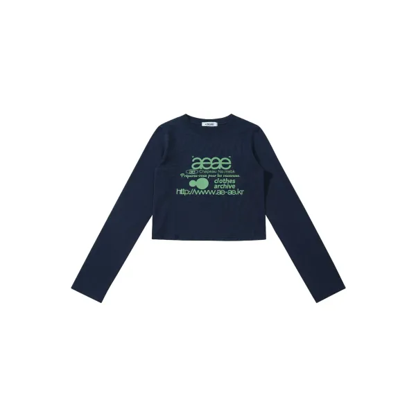 Aeae Chapter Normaek Cropped Long-Sleeve T-Shirt Navy - 12