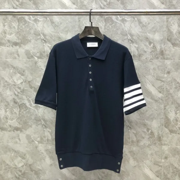 Thom Browne Classic Four-Bar Stripe Gray Knit Polo - 30