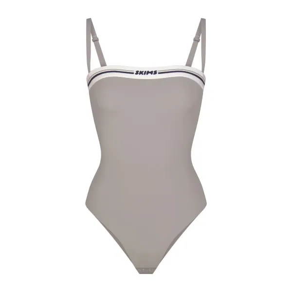 Skims Logo Trim White One-Piece Swimsuit - 8