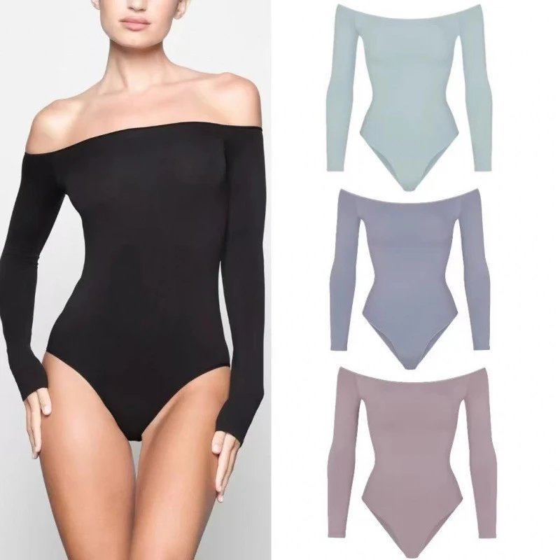Ski* by Kardashian LIGHT ESSENTIAL Off-Shoulder Long-Sleeve T-Shirt Bodysuit Bodycon : findsindex.com