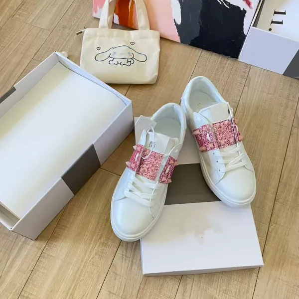 Valentino Garavani Rockstud Spike Crystal White Sneakers - 3