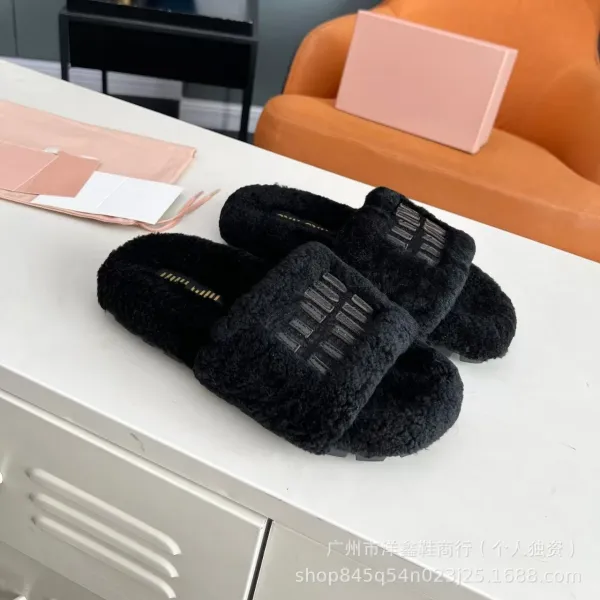 UGG Fluff Slide Brown Beige Shearling Slippers - 29